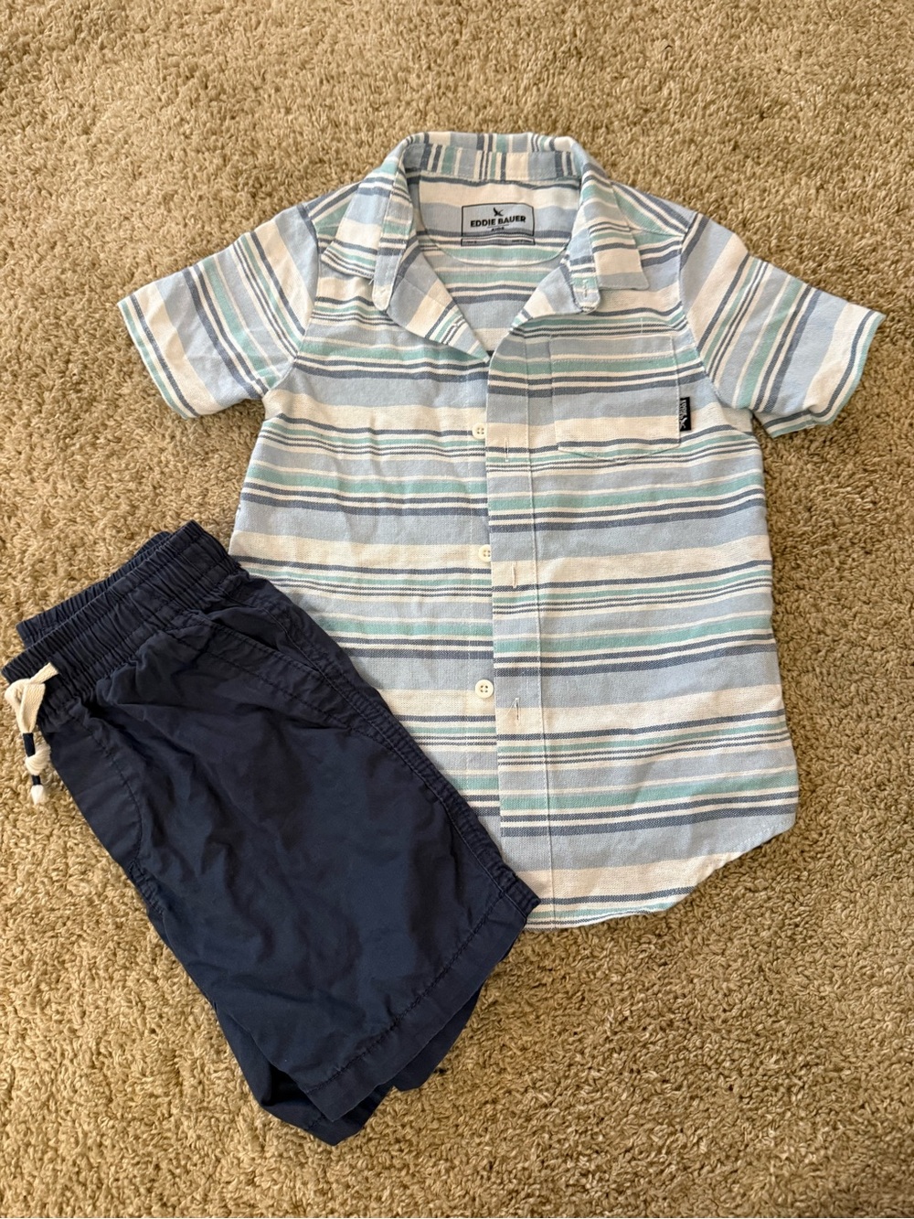 Light Blue and White Striped Short Sleeve Button-Down & Gap Blue shorts